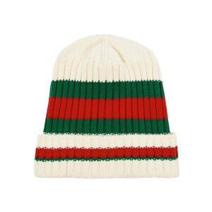 NWT Gucci KIDS Web Green Red Striped Cotton Beanie SZ S